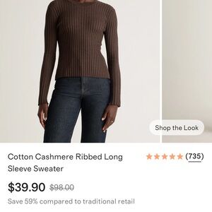 Quince Cotton Cashmere Ribbed Long Sleeve Sweater XS
- Brown